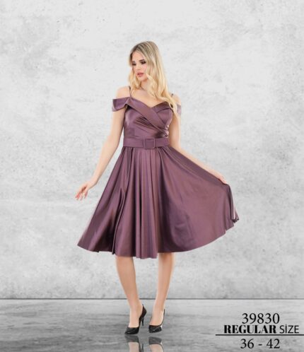 Lila 39830 Normal Midi Askılı Saten Mezuniyet Düğün