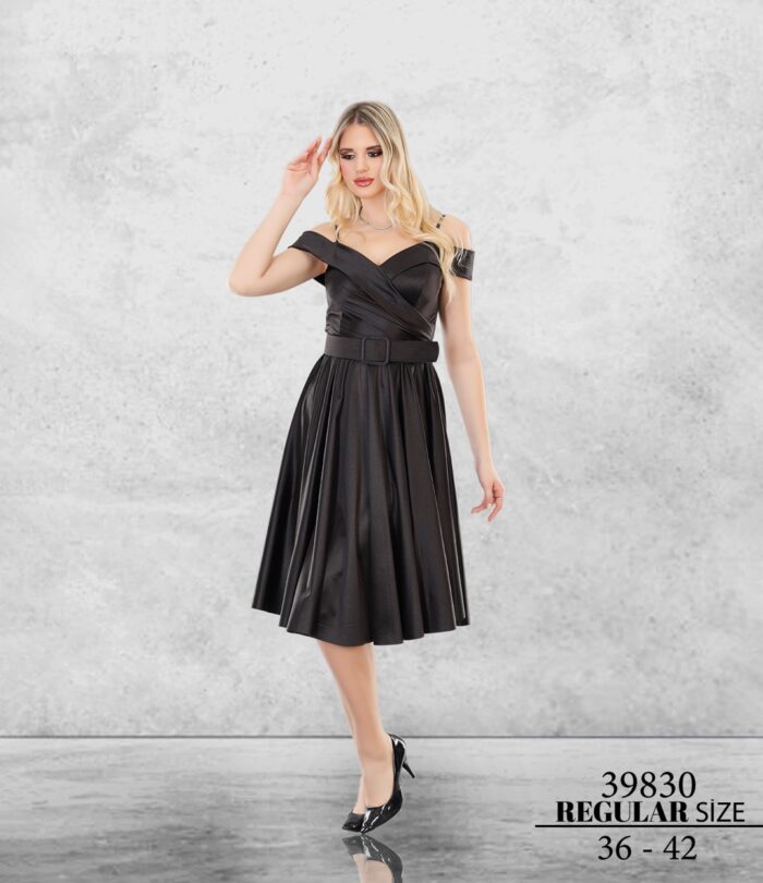 Siyah 39830 Normal Midi Askılı Saten Mezuniyet Düğün