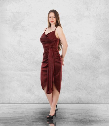 Bordo 39841 Normal Midi Askılı Poliamid Düğün Kına Mezuniyet