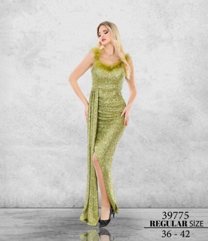 Çimen 39775 Normal Maxi Sıfır Kol Pul Payet Özel Davet Kına