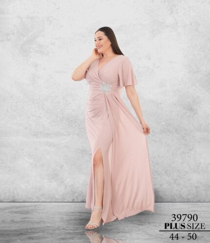 Rose 39790 Büyük Beden Maxi Kısa Kol Poliamid Düğün Kına