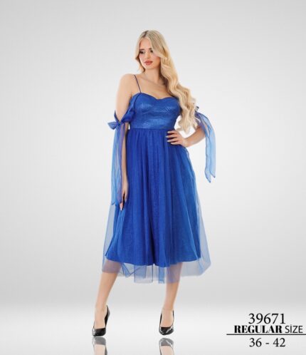 Saks 39671 Normal Maxi Midi Askılı Sıfır Kol Poliamid Abiye Elbise