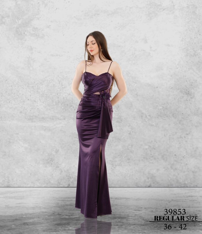 Mürdüm 39853 Normal Maxi Askılı Saten Abiye Elbise