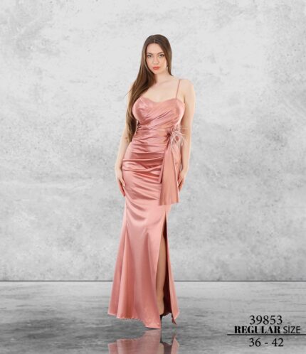 Pudra 39853 Normal Maxi Askılı Saten Abiye Elbise