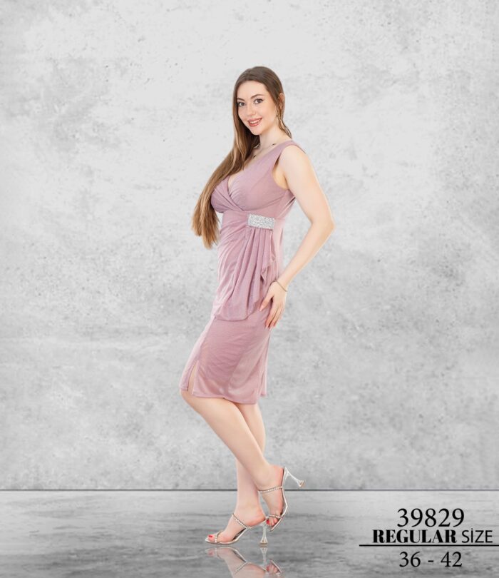 Rose 39829 Normal Kısa Askılı Simli Tül Abiye Elbise Düğün Kına Mezuniyet