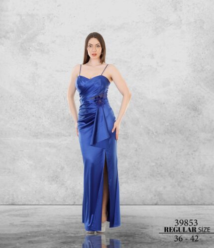 Saks 39853 Normal Maxi Askılı Saten Abiye Elbise