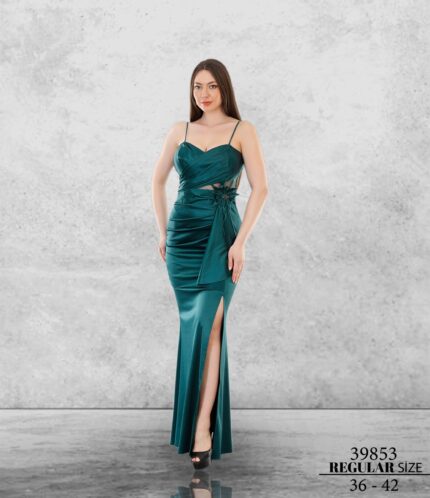 Zümrüt 39853 Normal Maxi Askılı Saten Abiye Elbise