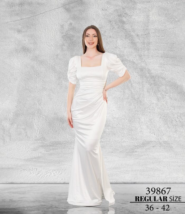 Beyaz Normal MAxi Kısa Kol Saten 39867