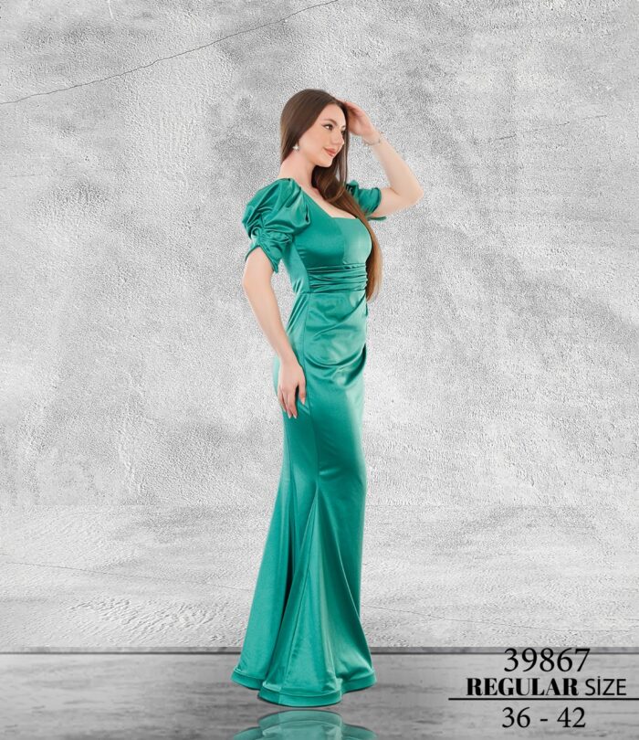Elma Yeşili Normal MAxi Kısa Kol Saten 39867