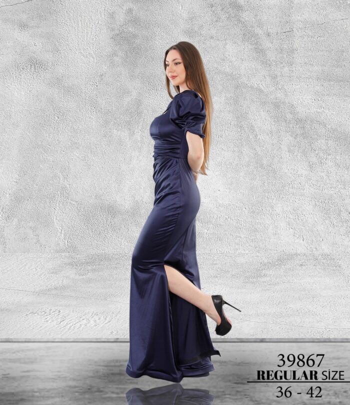 Lacivert Normal MAxi Kısa Kol Saten 39867