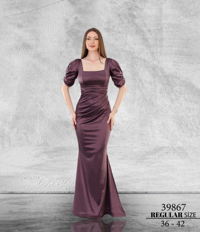 Lila Normal MAxi Kısa Kol Saten 39867