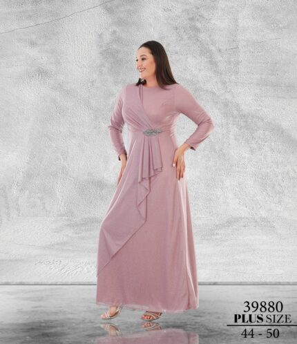 Rose Büyük Beden Maxi Uzun Kol Poilamid Tesettür Abiye Elbise 39880