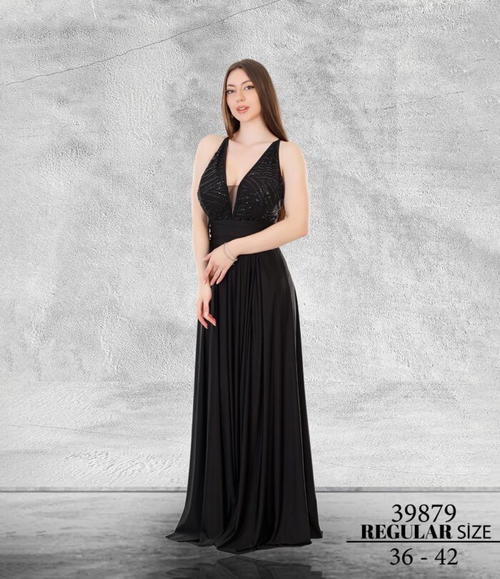 Siyah Normal Maxi Askılı Poliamid Nakış Kombin 39879