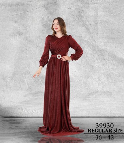 Bordo Normal Tessettür Uzun Kol Poliamid Düğün Kına Özel Davet 39930