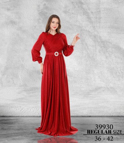 Kırmızı Normal Tessettür Uzun Kol Poliamid Düğün Kına Özel Davet 39930