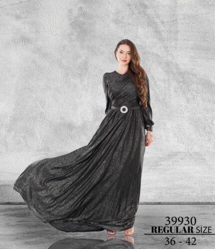 Siyaha Gümüş Normal Tessettür Uzun Kol Poliamid Düğün Kına Özel Davet 39930