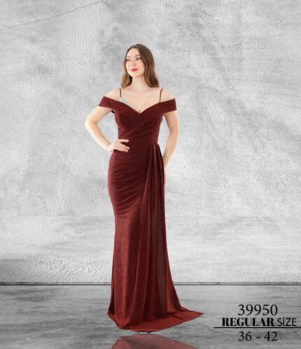 Bordo Normal Beden Maxi Sıfır Kol Metalik 39950