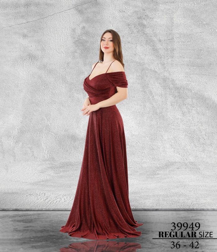 Bordo Normal Beden Maxi Sıfır Kol Poliamid 39949