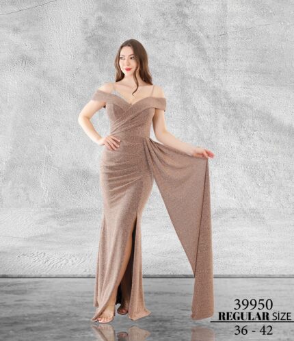 Gold Normal Beden Maxi Sıfır Kol Metalik 39950