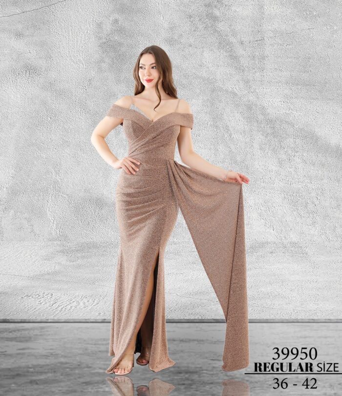 Gold Normal Beden Maxi Sıfır Kol Metalik 39950