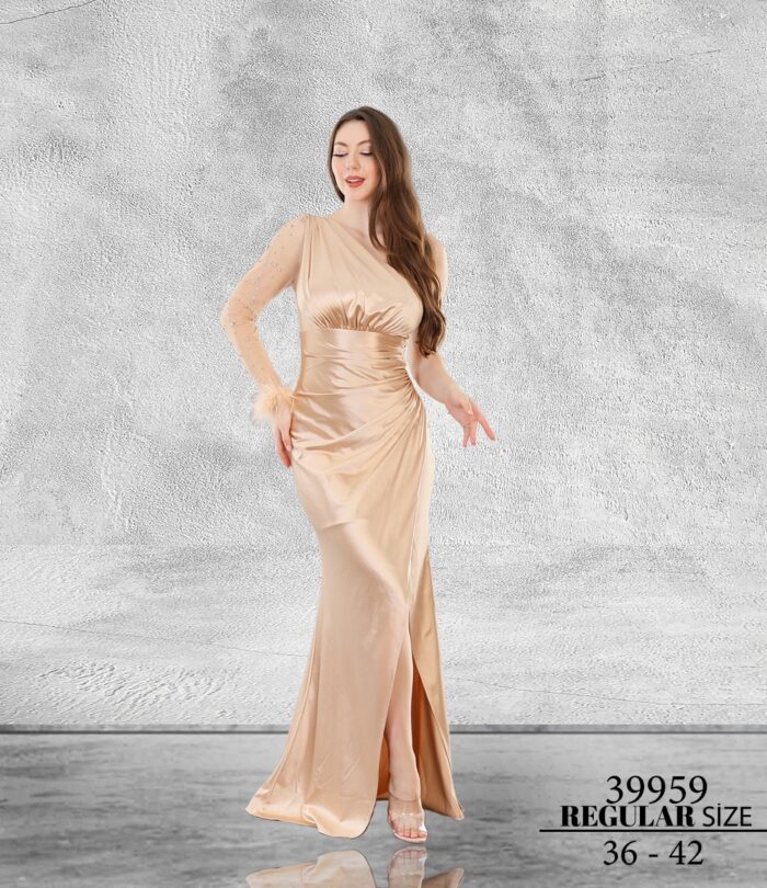 Gold Normal Beden Maxi Tek Omuz Saten 39959