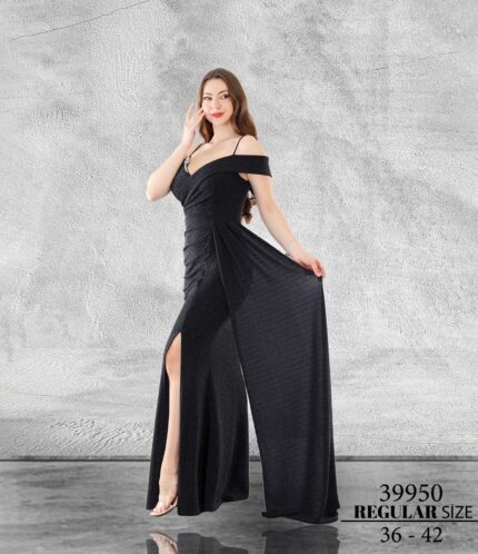 Lacivert Normal Beden Maxi Sıfır Kol Metalik 39950