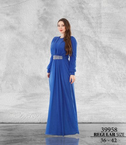 Saks Normal Beden Tesettür Maxi Uzun Kol Simli Tül 39958