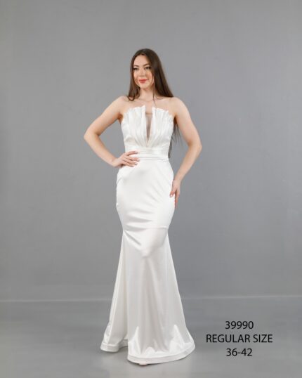 Beyaz Normal Beden Maxi Askılı Saten 39990